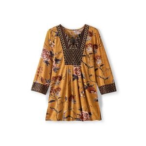 Soft Surroundings Womens Boho Floral Tunic Blouse Embroidery Peasant Cottage